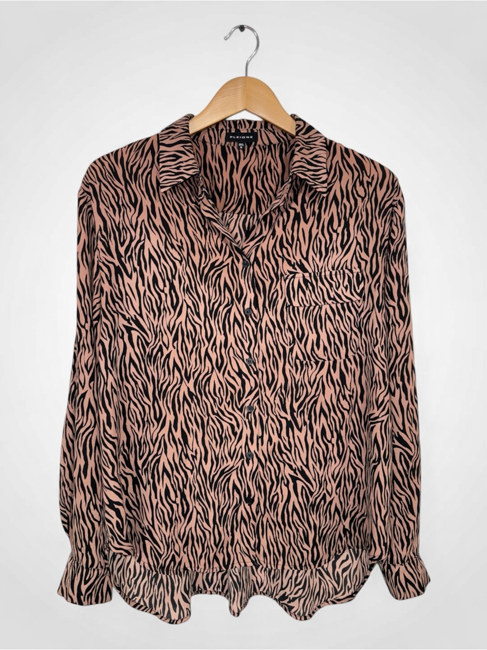 WSH111 {Pleione} Brown Black Tiger Zebra Print Button Down Blouse Top Shirt